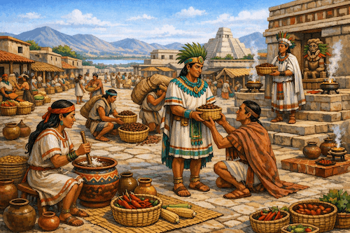 Aztec Cacao Market and Tribute