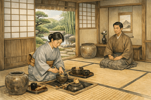 Japanese Tea Ceremony in a Traditional Teahouse