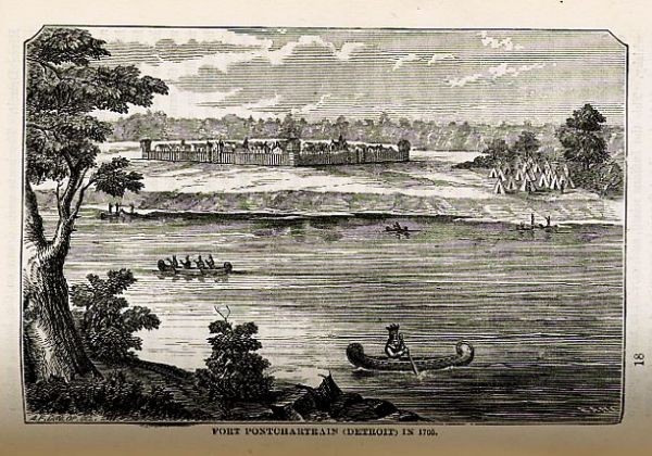 A black-and-white engraving depicts a historical scene of