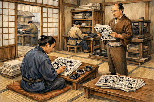 Early Manga Artist at Work