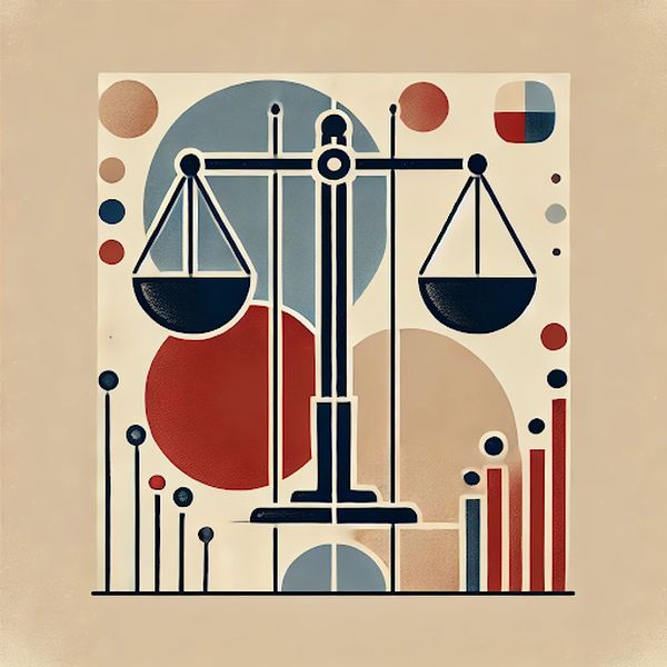 Flat graphic showing three connected shapes holding each other in balance, suggesting mutual restraint and shared control.